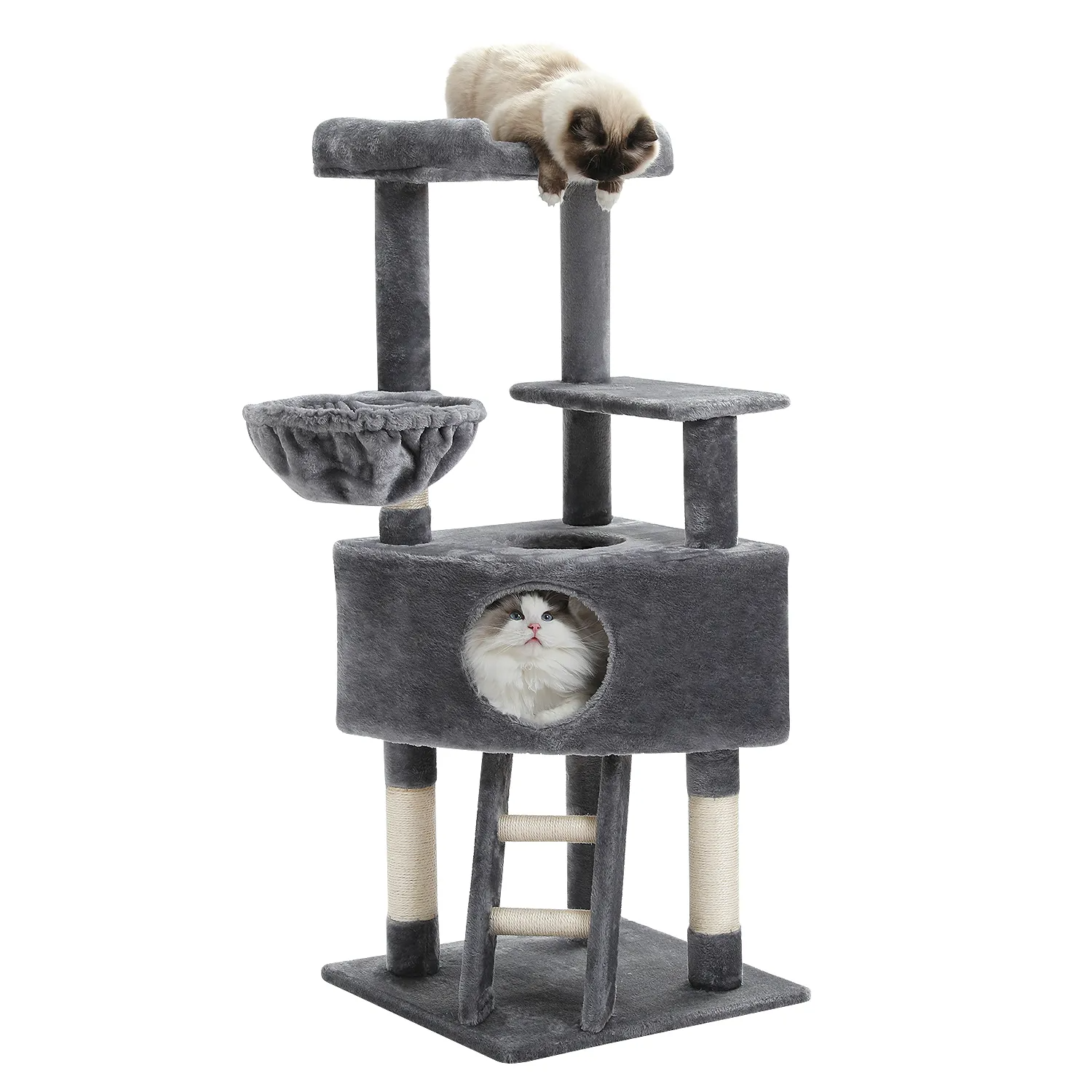 H120CM Cat Tree Condo for Indoor Self Grooming Brush Sisal Scratching Post Soft Perch House and Hanging Ball Toy Cozy Hummock