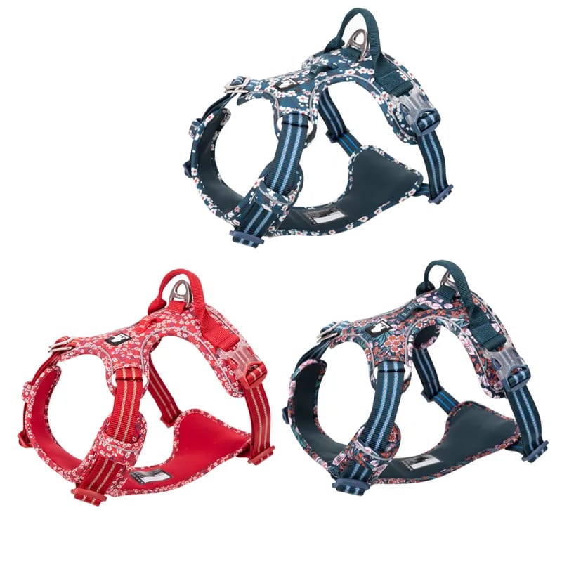 Truelove Pet Harness Floral No Pull Cotton Fabric Breathable and Reflective Soft Cats Dogs Small Medium Walking Running TLH5655