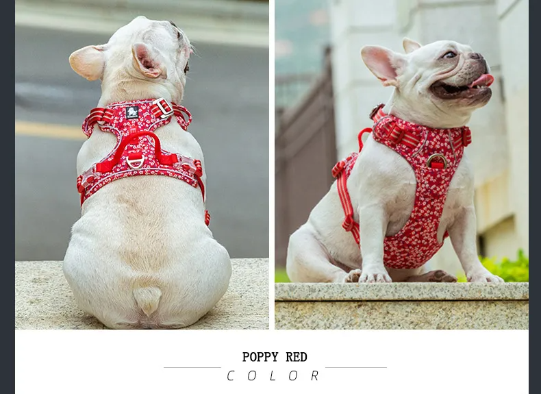 Truelove Pet Harness Floral No Pull Cotton Fabric Breathable and Reflective Soft Cats Dogs Small Medium Walking Running TLH5655