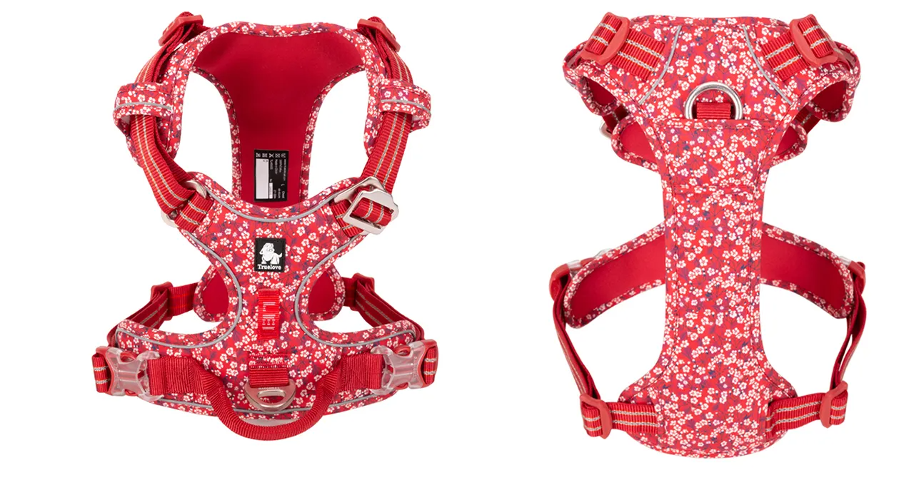 Truelove Pet Harness Floral No Pull Cotton Fabric Breathable and Reflective Soft Cats Dogs Small Medium Walking Running TLH5655