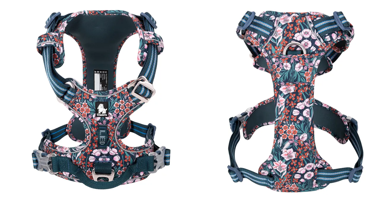 Truelove Pet Harness Floral No Pull Cotton Fabric Breathable and Reflective Soft Cats Dogs Small Medium Walking Running TLH5655