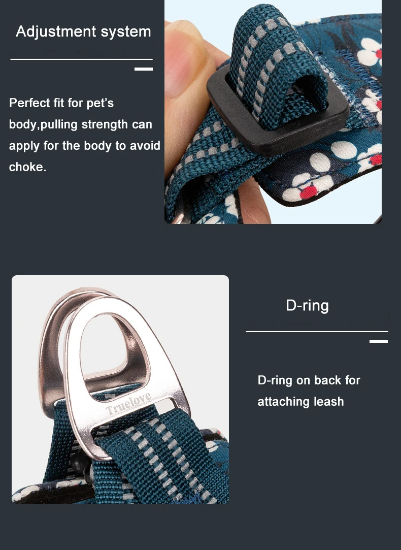 Truelove Pet Harness Floral Floral Doggy Harness Dog Vest Type Dog Walking Chain Small Medium Puppy Cat Printed Cotton TLH1912