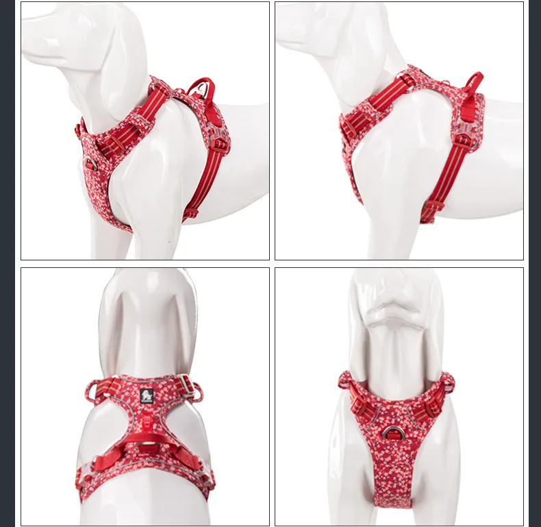 Truelove Pet Harness Floral No Pull Cotton Fabric Breathable and Reflective Soft Cats Dogs Small Medium Walking Running TLH5655