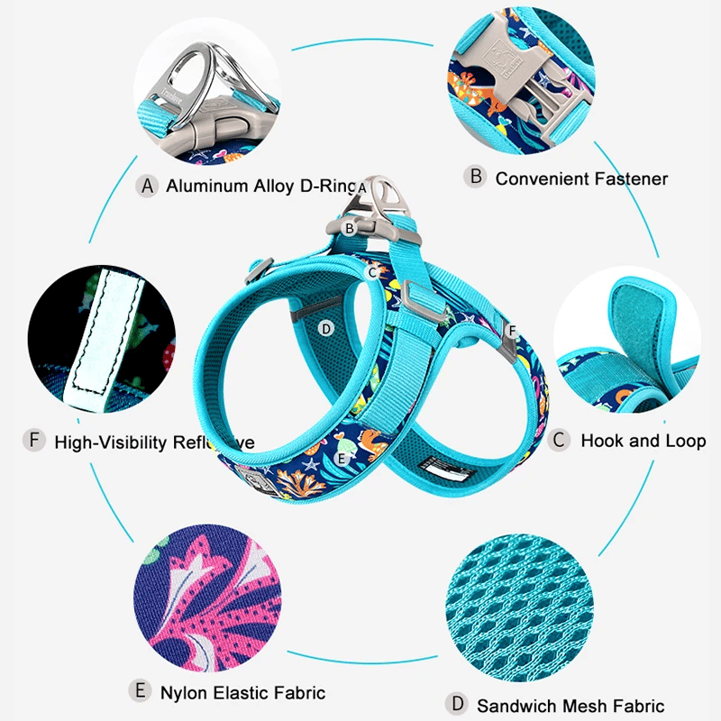 Truelove Floral Printing Mesh Harness for Dogs and Cats Small and Medium Breeds All Weather Adjustable Summer Walking TLH30131