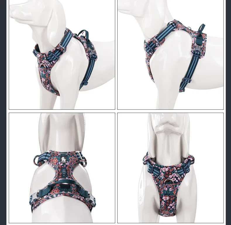 Truelove Pet Harness Floral No Pull Cotton Fabric Breathable and Reflective Soft Cats Dogs Small Medium Walking Running TLH5655