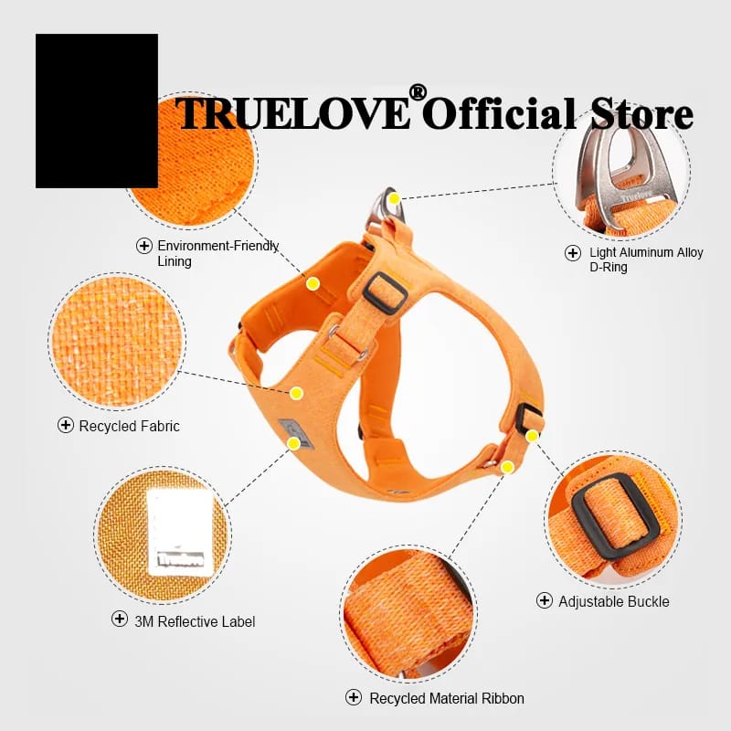 Truelove Recycled Pet Harness High Quality Adjustable Eco-friendly Recycled Material No Pull Breathable Soft Reflective TLH3012