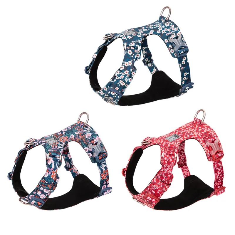 Truelove Dog Harness New Fashion Design Harness for Small Large Dog Cotton Floral Multi Sizes Adjustable Reflective TLH6283