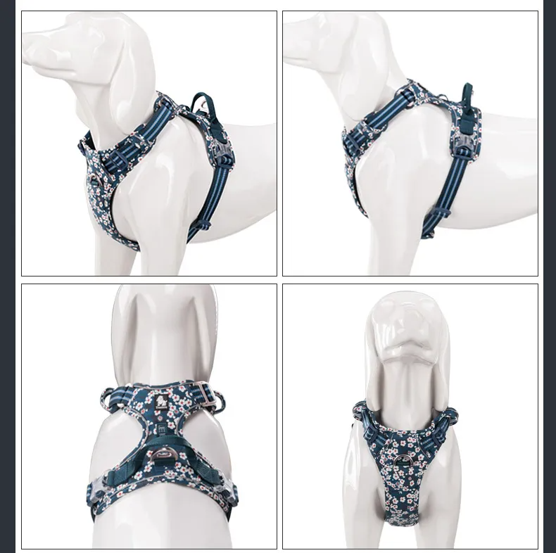 Truelove Pet Harness Floral No Pull Cotton Fabric Breathable and Reflective Soft Cats Dogs Small Medium Walking Running TLH5655