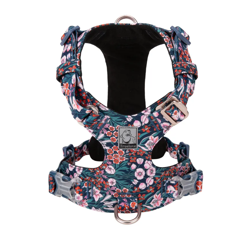 Truelove Dog Harness New Fashion Design Harness for Small Large Dog Cotton Floral Multi Sizes Adjustable Reflective TLH6283