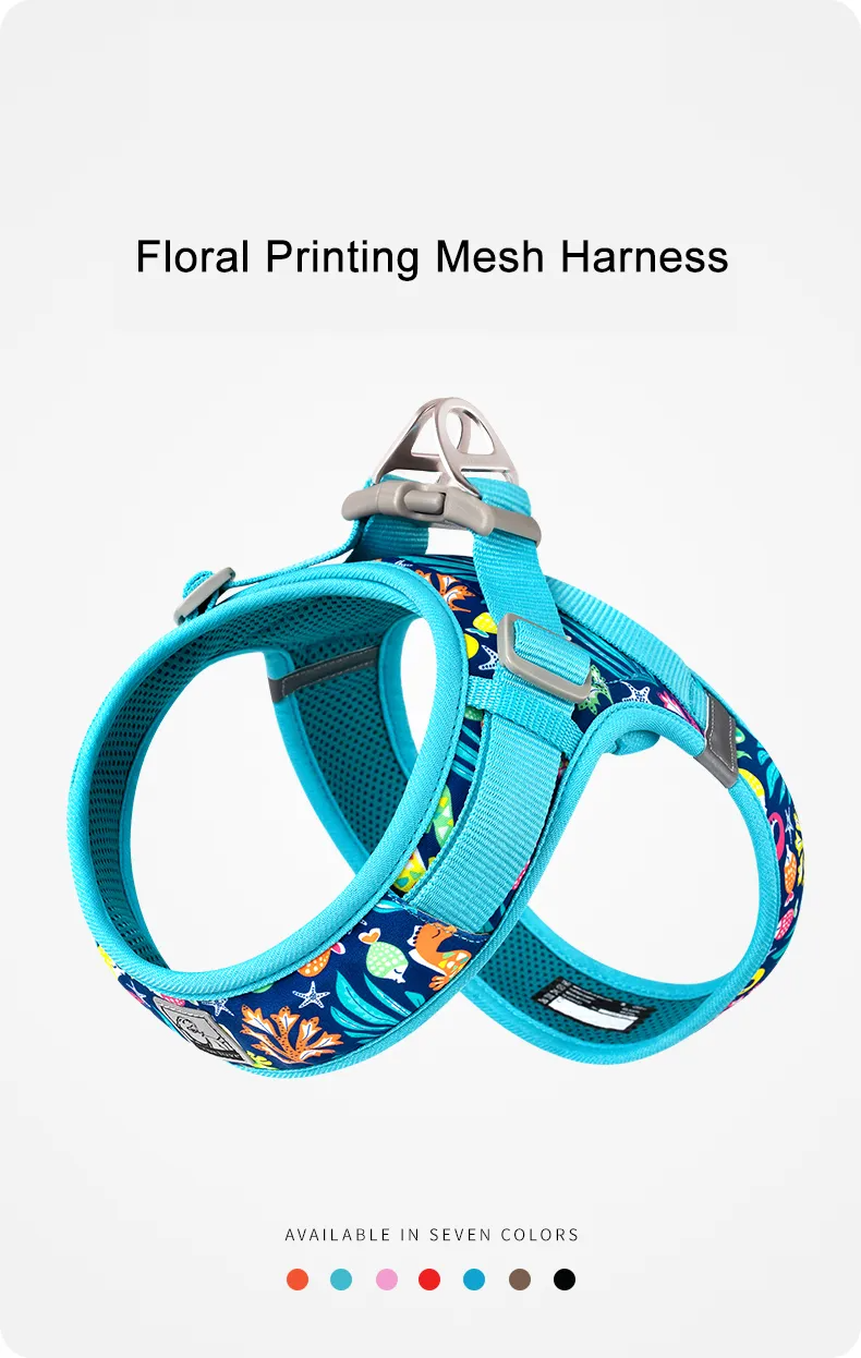 Truelove Floral Printing Mesh Harness for Dogs and Cats Small and Medium Breeds All Weather Adjustable Summer Walking TLH30131