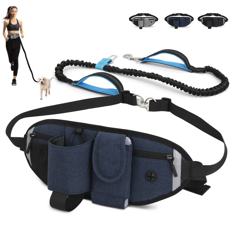 High-Quality Pet Waistpack and Leash Set Waterproof Elastic Belt with Multiple Pockets Ideal for Running Hiking Dog Walking