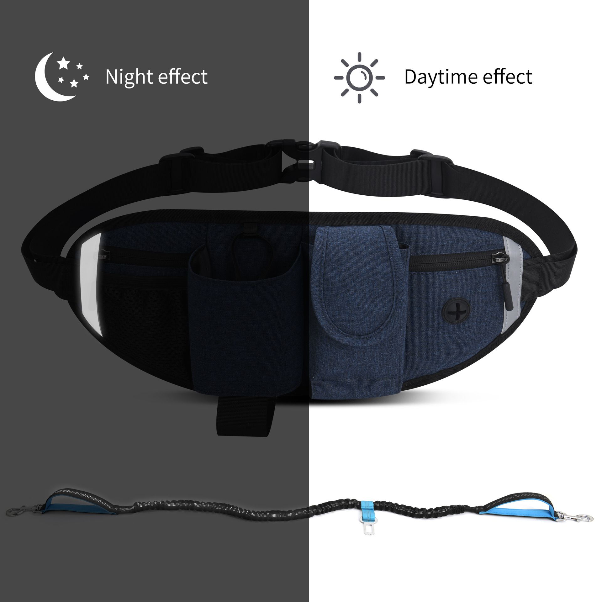 High-Quality Pet Waistpack and Leash Set Waterproof Elastic Belt with Multiple Pockets Ideal for Running Hiking Dog Walking