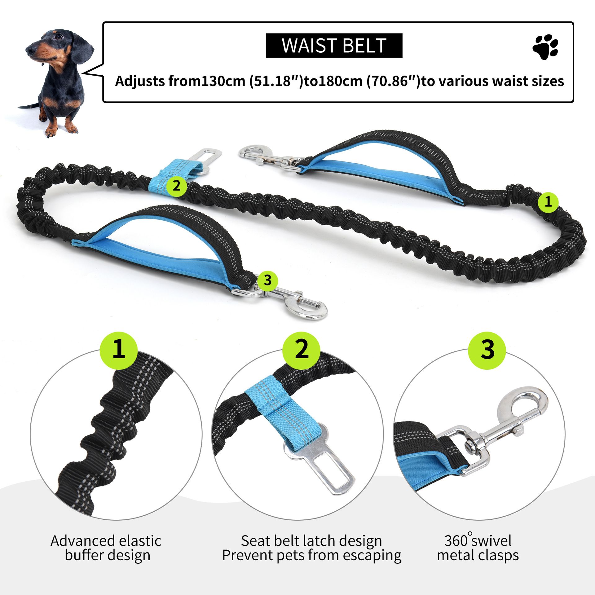 High-Quality Pet Waistpack and Leash Set Waterproof Elastic Belt with Multiple Pockets Ideal for Running Hiking Dog Walking
