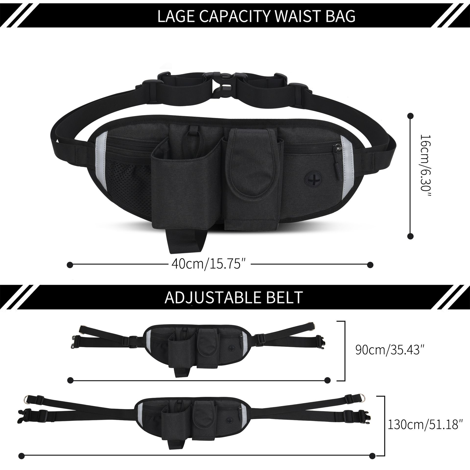 High-Quality Pet Waistpack and Leash Set Waterproof Elastic Belt with Multiple Pockets Ideal for Running Hiking Dog Walking