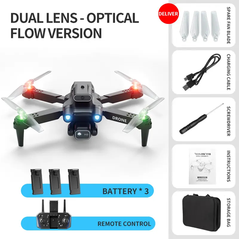 Professional mini LED light drone 4K WIFI HD ESC camera Fpv with optical flow obstacle avoidance folding quadcopter toy gift
