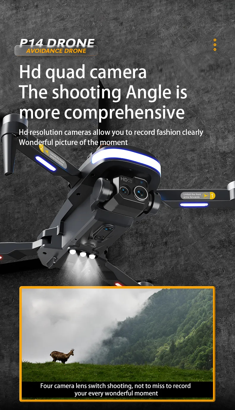Mini Pro Drone P14 4K ESC HD Camera 360° Obstacle Avoidance optical flow aerial photography Foldable quadcopter Childrens toys