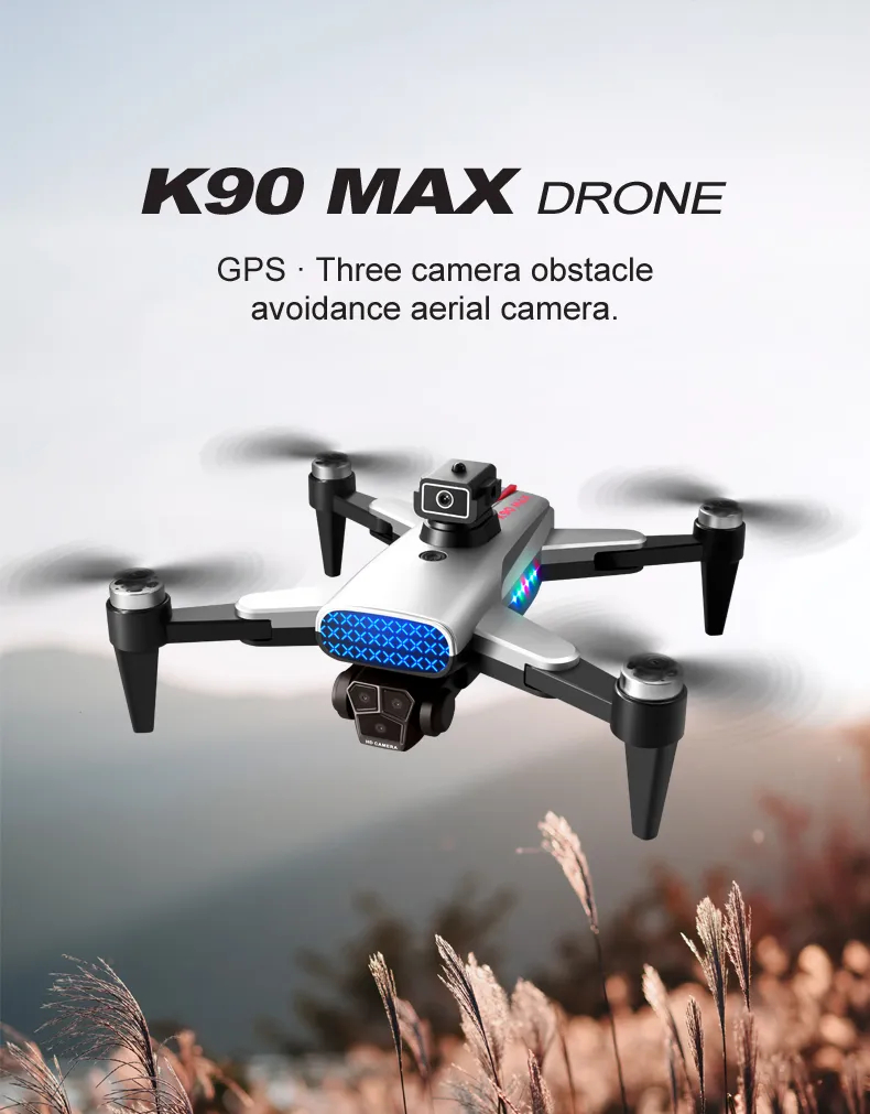 New K90MAX UAV professional 4K Wifi Obstacle avoidance HD three camera GPS Brushless motor Foldable RC quadcopter FPV toy gift