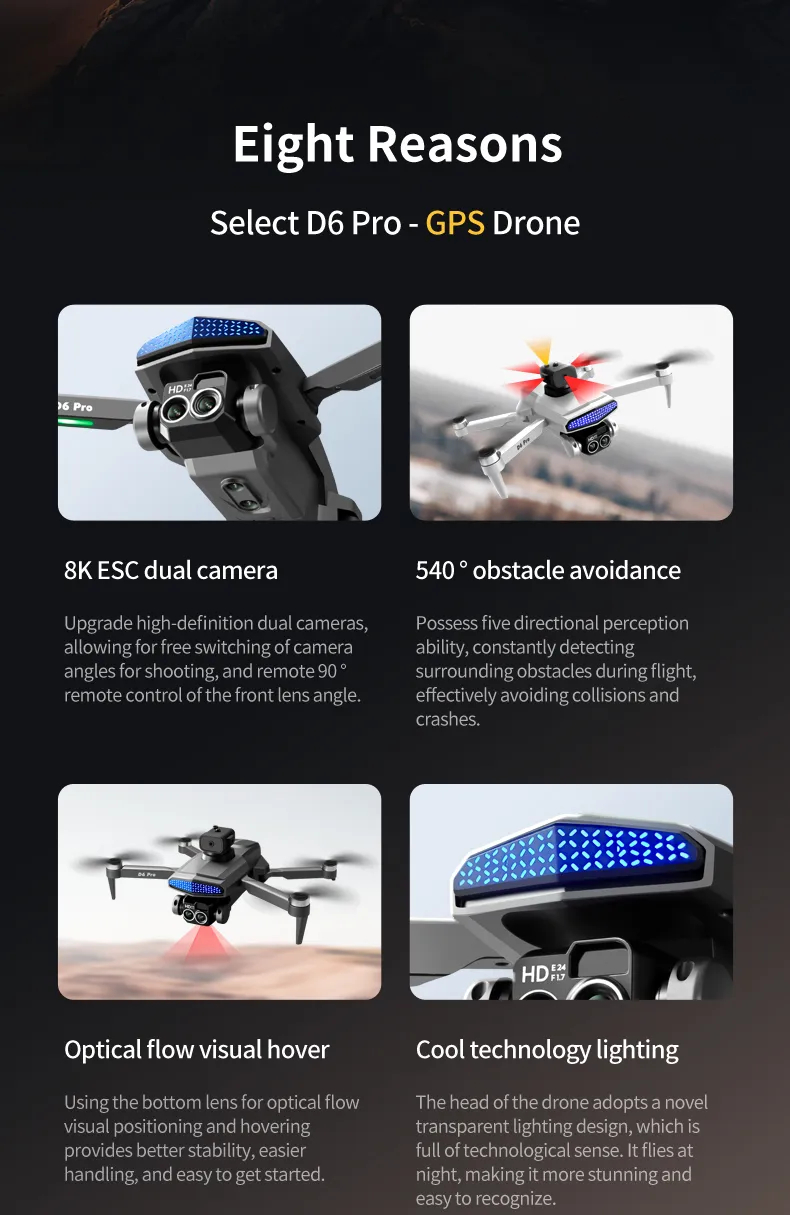 The new D6 professional mini drone 4kWifi FPV HD ESC camera optical flow with obstacle avoidance foldable quadcopter toy gift