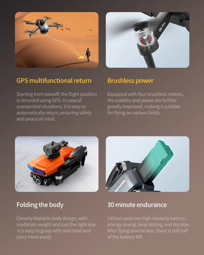 The new D6 professional mini drone 4kWifi FPV HD ESC camera optical flow with obstacle avoidance foldable quadcopter toy gift