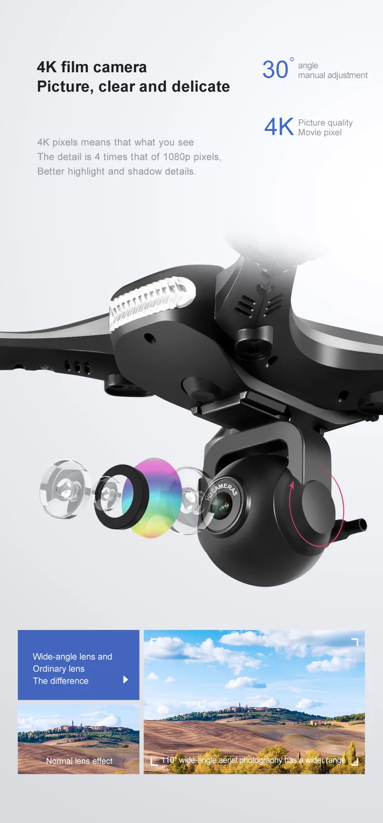 New JC801 Drone 4k Professional WiFi Fpv HD wide-angle camera RC Aerial Photography quadcopter helicopter Camera-free toy gift