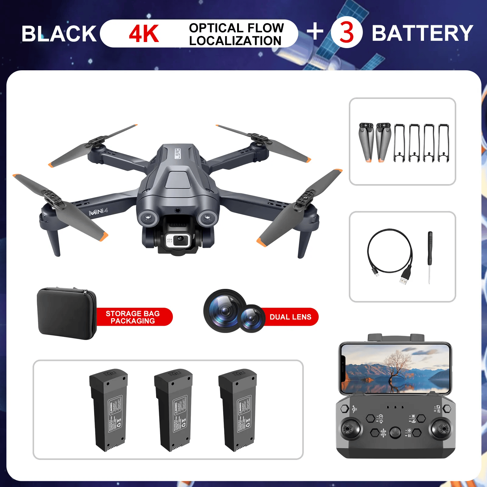 4K drone professional HD6K ESC camera WIFI FPV optical flow positioning obstacle avoidance four-axis foldable RC helicopter toys