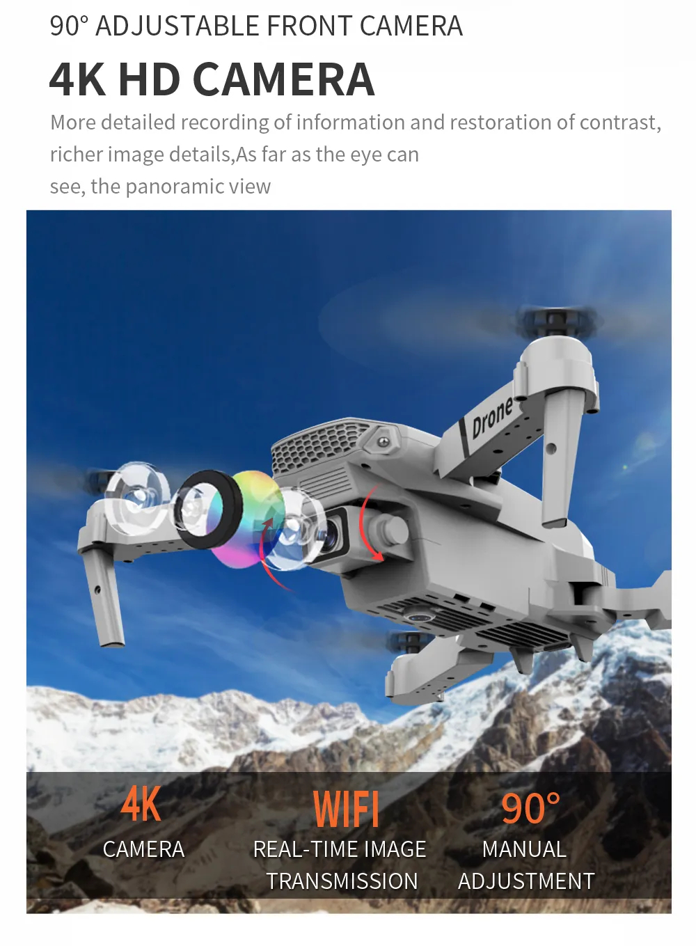 Professional Drone E88 4k wide-angle HD camera WiFi fpv height Hold Foldable RC quadrotor helicopter Camera-free childrens toys