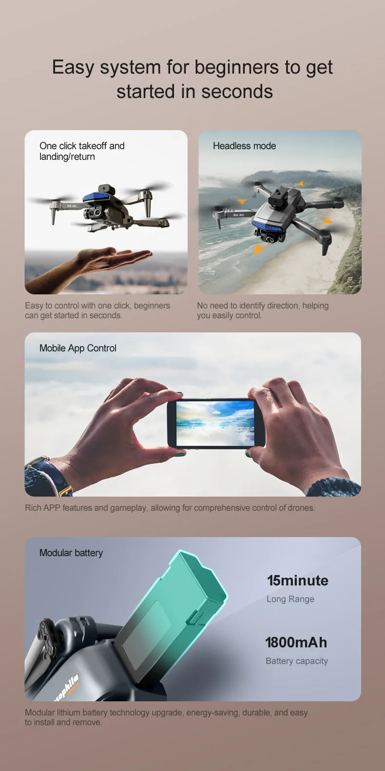 The new D6 professional mini drone 4kWifi FPV HD ESC camera optical flow with obstacle avoidance foldable quadcopter toy gift