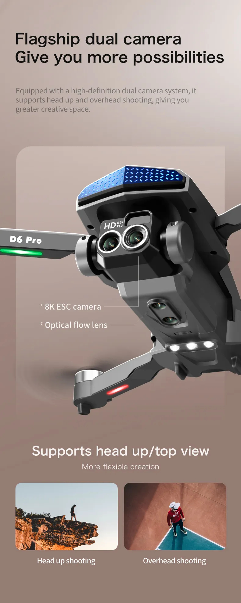 The new D6 professional mini drone 4kWifi FPV HD ESC camera optical flow with obstacle avoidance foldable quadcopter toy gift