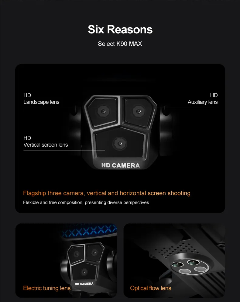 New K90MAX UAV professional 4K Wifi Obstacle avoidance HD three camera GPS Brushless motor Foldable RC quadcopter FPV toy gift