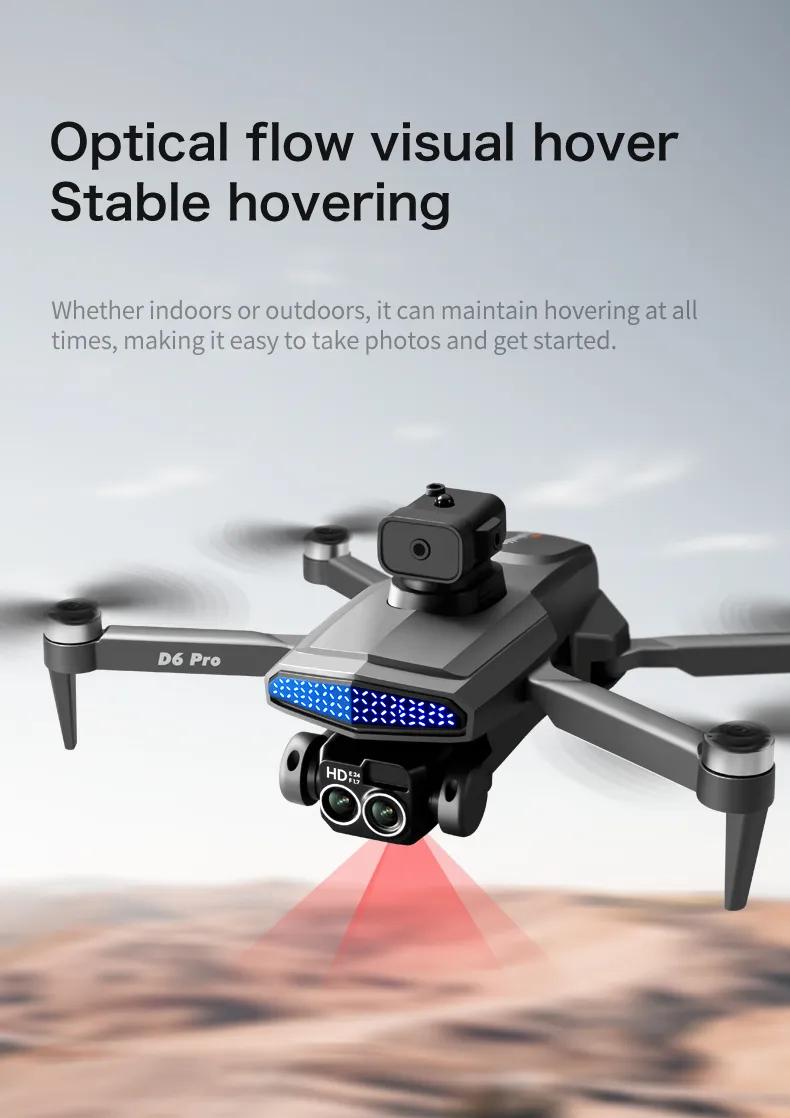 The new D6 professional mini drone 4kWifi FPV HD ESC camera optical flow with obstacle avoidance foldable quadcopter toy gift