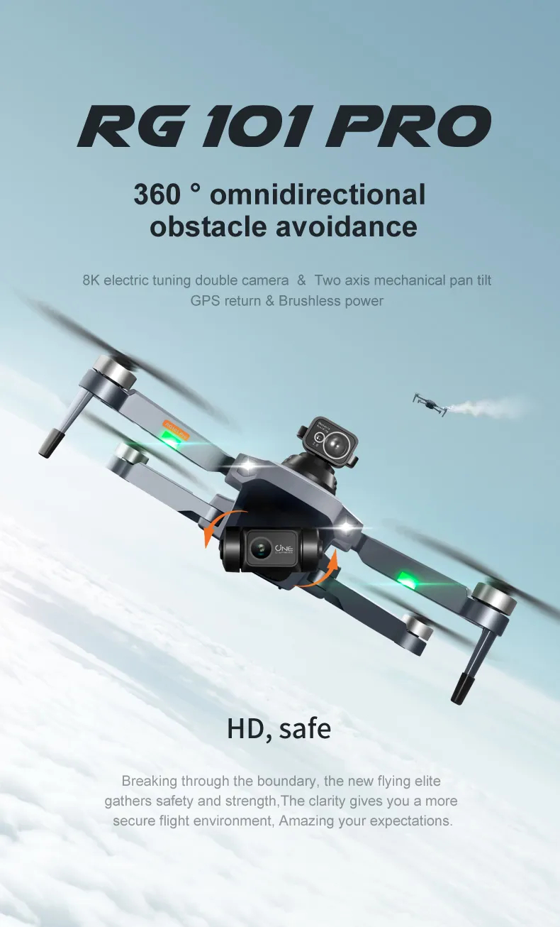 RG101 Pro GPS Drone 8K With 2-axis Gimbal HD Dual Camera 5G WIFI 360° Obstacle Avoidance Brushless Foldable Quadcopter Dron