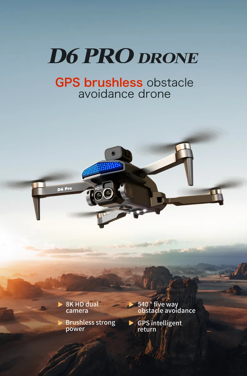 The new D6 professional mini drone 4kWifi FPV HD ESC camera optical flow with obstacle avoidance foldable quadcopter toy gift
