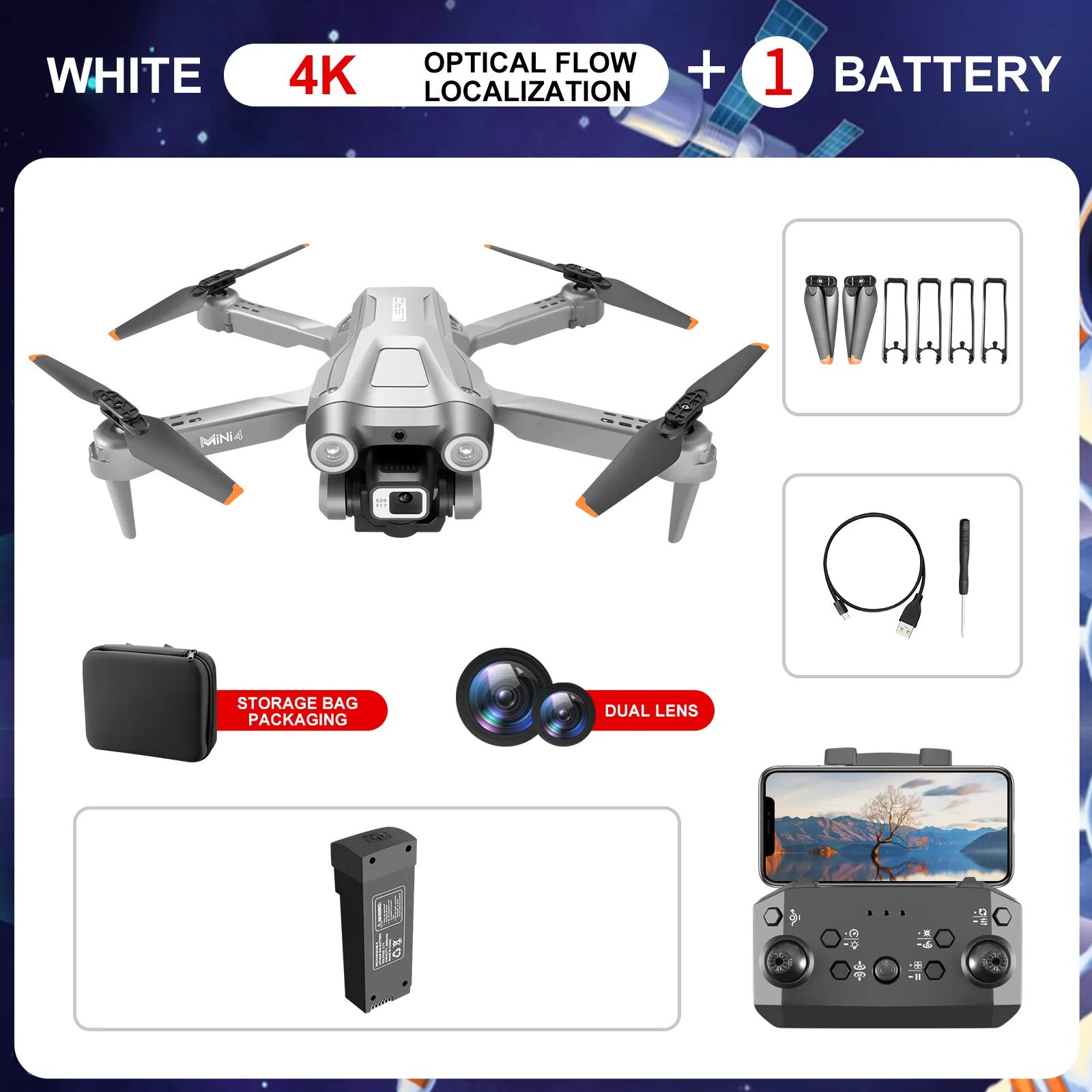 New MINI4 UAV 4K HD ESC Camera Optical Flow Positioning Obstacle Avoidance Foldable Quadcopter Remote Control Drone Toy Boy Gift