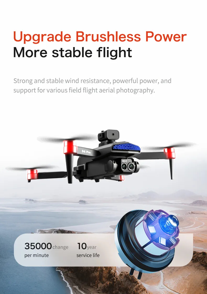 The new D6 professional mini drone 4kWifi FPV HD ESC camera optical flow with obstacle avoidance foldable quadcopter toy gift