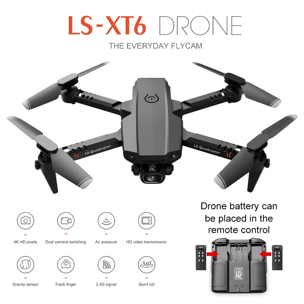 2021 New Mini Drone XT6 4K 1080P HD Camera WiFi Fpv Air Pressure Altitude Hold Foldable Quadcopter RC Drone Kid Toy GIft