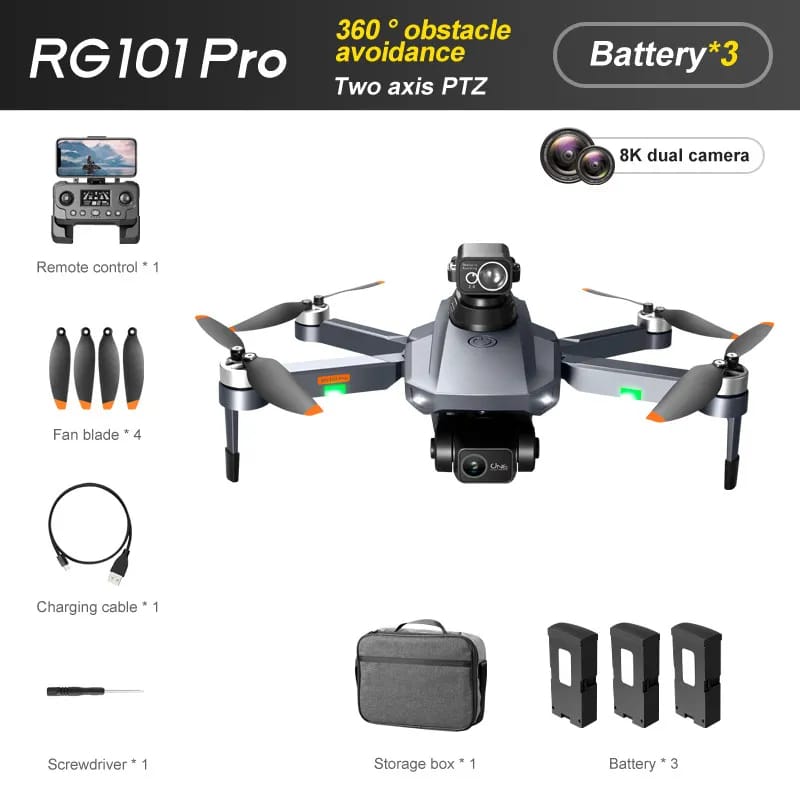 RG101 Pro GPS Drone 8K With 2-axis Gimbal HD Dual Camera 5G WIFI 360° Obstacle Avoidance Brushless Foldable Quadcopter Dron