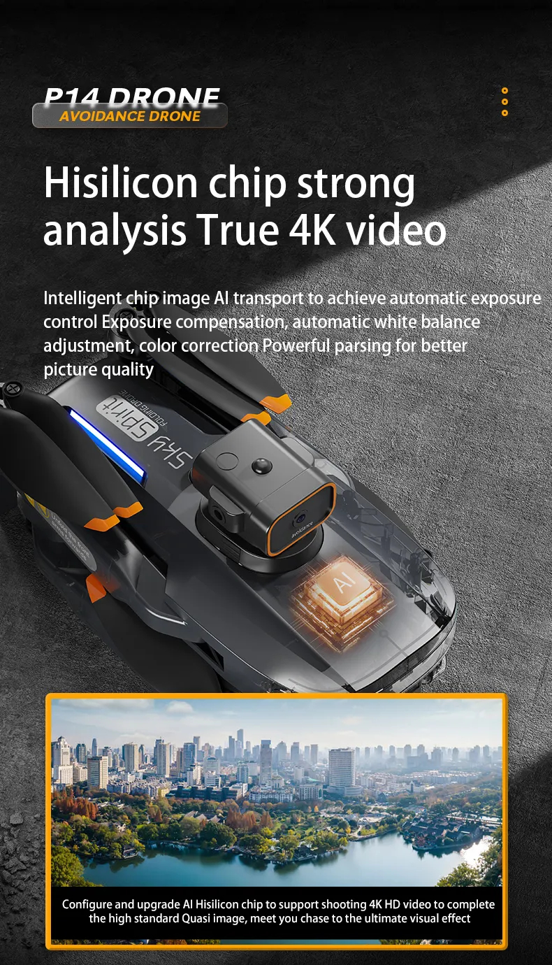 Mini Pro Drone P14 4K ESC HD Camera 360° Obstacle Avoidance optical flow aerial photography Foldable quadcopter Childrens toys
