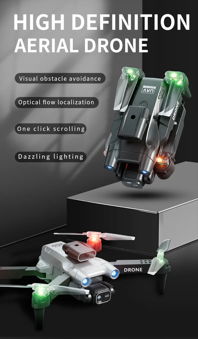 Professional mini LED light drone 4K WIFI HD ESC camera Fpv with optical flow obstacle avoidance folding quadcopter toy gift