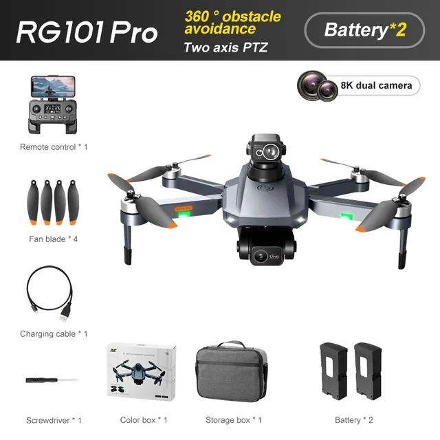 RG101 Pro GPS Drone 8K With 2-axis Gimbal HD Dual Camera 5G WIFI 360° Obstacle Avoidance Brushless Foldable Quadcopter Dron