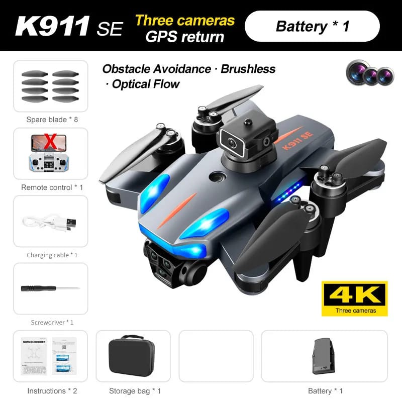 New professional drone K911 GPS 4K 8K ESC HD three camera FPV 1200 km aerial photography brushless motor foldable quadcopter toy