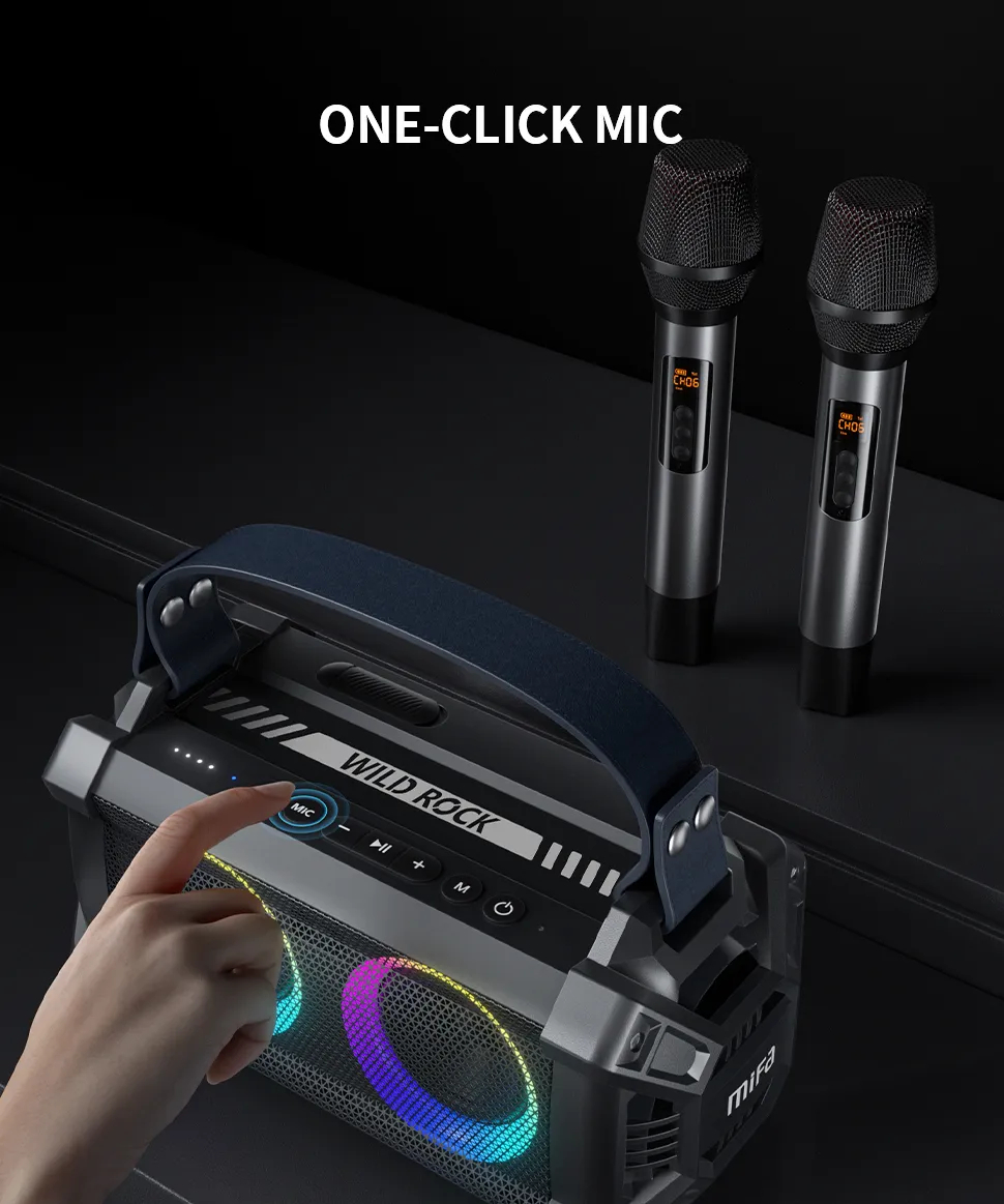 mifa WildRock Portable Karaoke Party Speaker with Wireless Microphone, Bluetooth 5.0 Speakers, 60W Powerful Sound, 13H Playtime