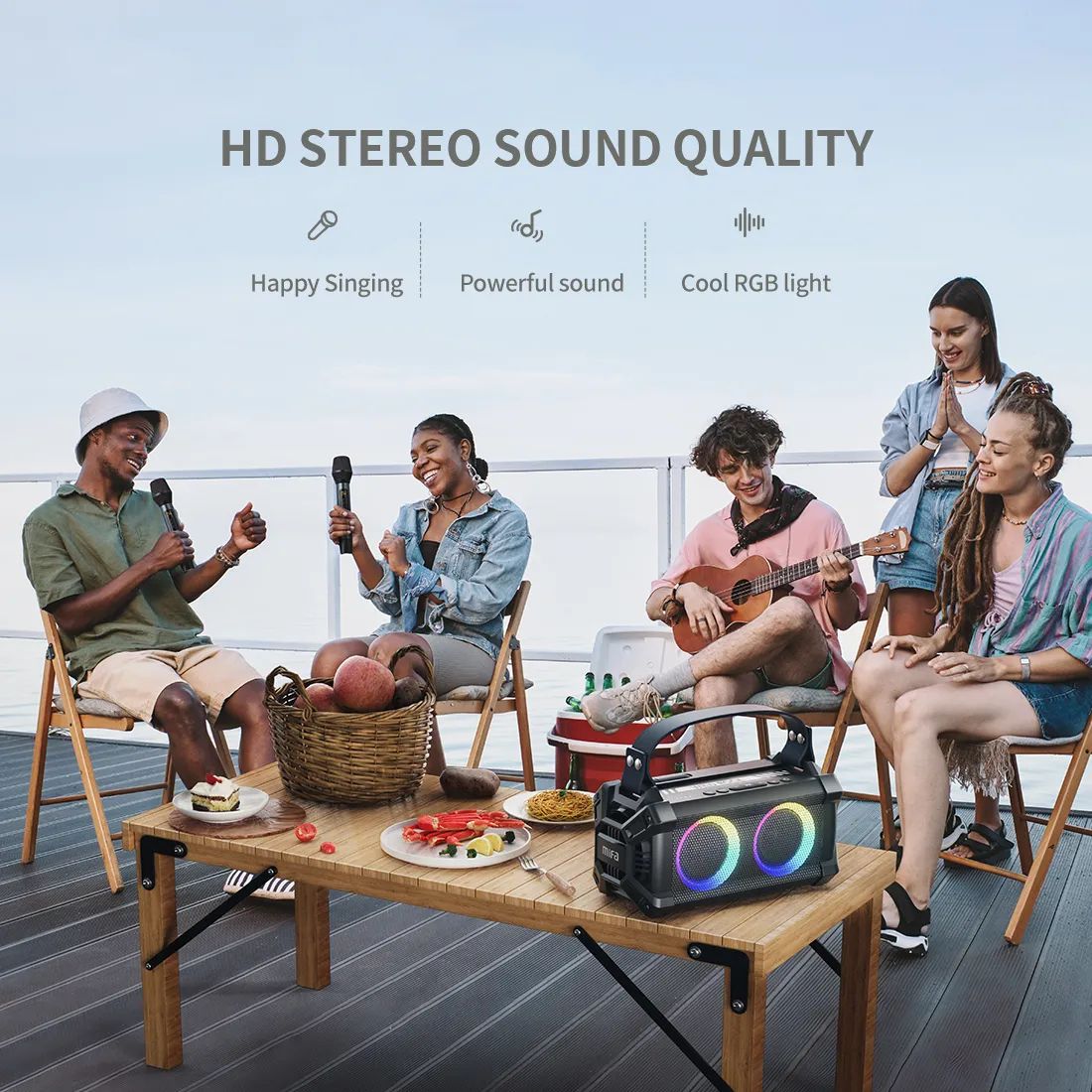 mifa WildRock Portable Karaoke Party Speaker with Wireless Microphone, Bluetooth 5.0 Speakers, 60W Powerful Sound, 13H Playtime
