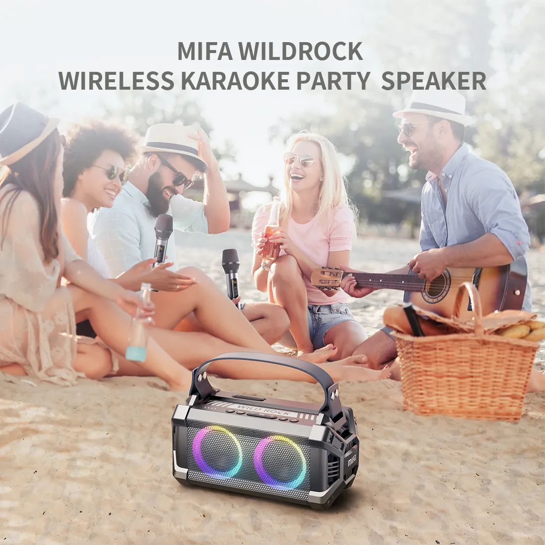 mifa WildRock Portable Karaoke Party Speaker with Wireless Microphone, Bluetooth 5.0 Speakers, 60W Powerful Sound, 13H Playtime
