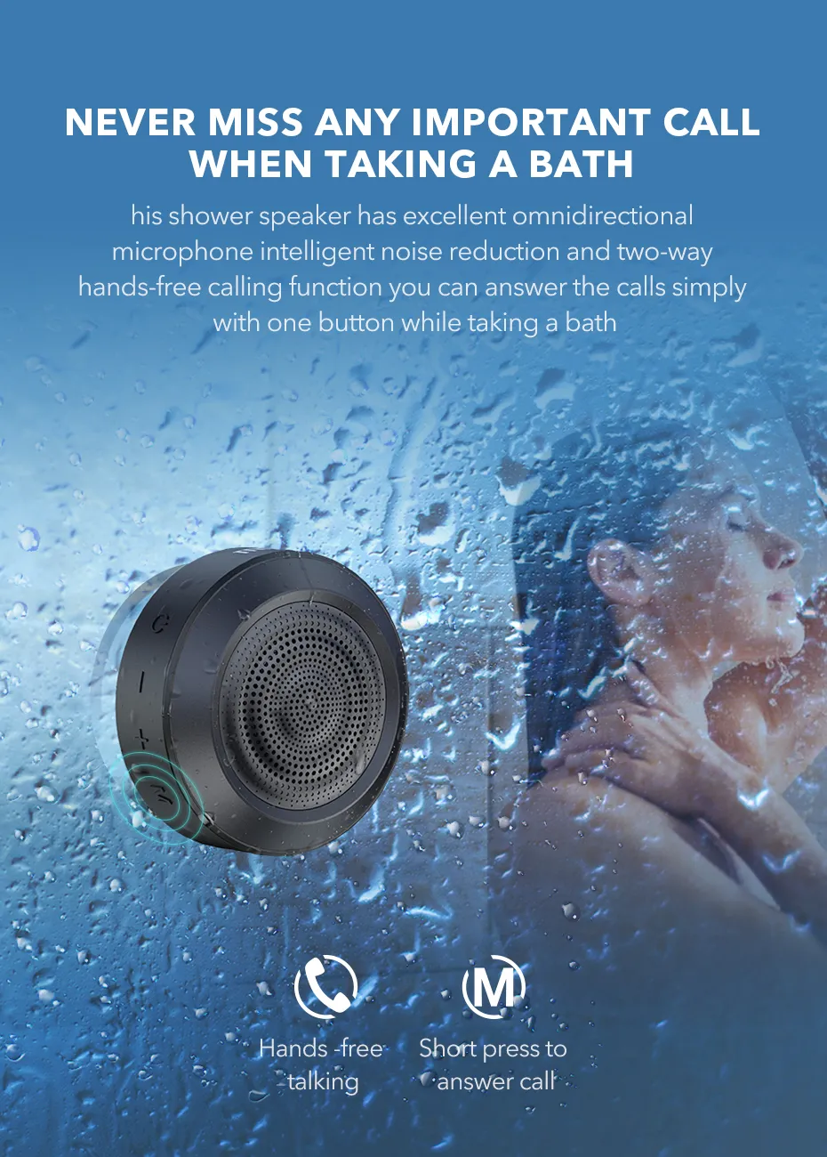 mifa A4 bluetooth shower speaker IPX7 warterproof wireless portable bluetooth 5.0 with Calls Handsfree speaker