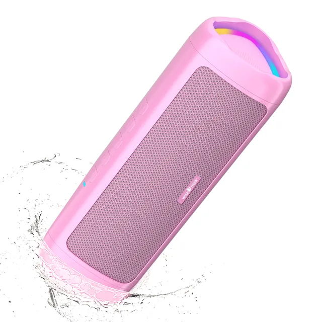 WISE TIGER Pink Speaker Bluetooth Outdoor Portable Sound Box BT5.3 True Wireless Stereo Speaker 24-Hour Play Time with Light