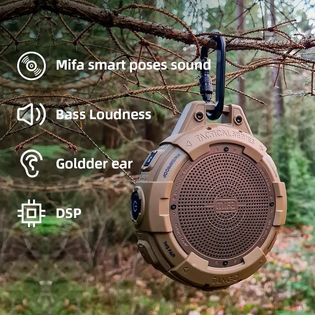 mifa Tango Portable Bluetooth Speaker With Flashlight,IP67 Waterproof &Shockproof,Bass Loudness Bluetooth 5.3, 25 HoursPlaytime