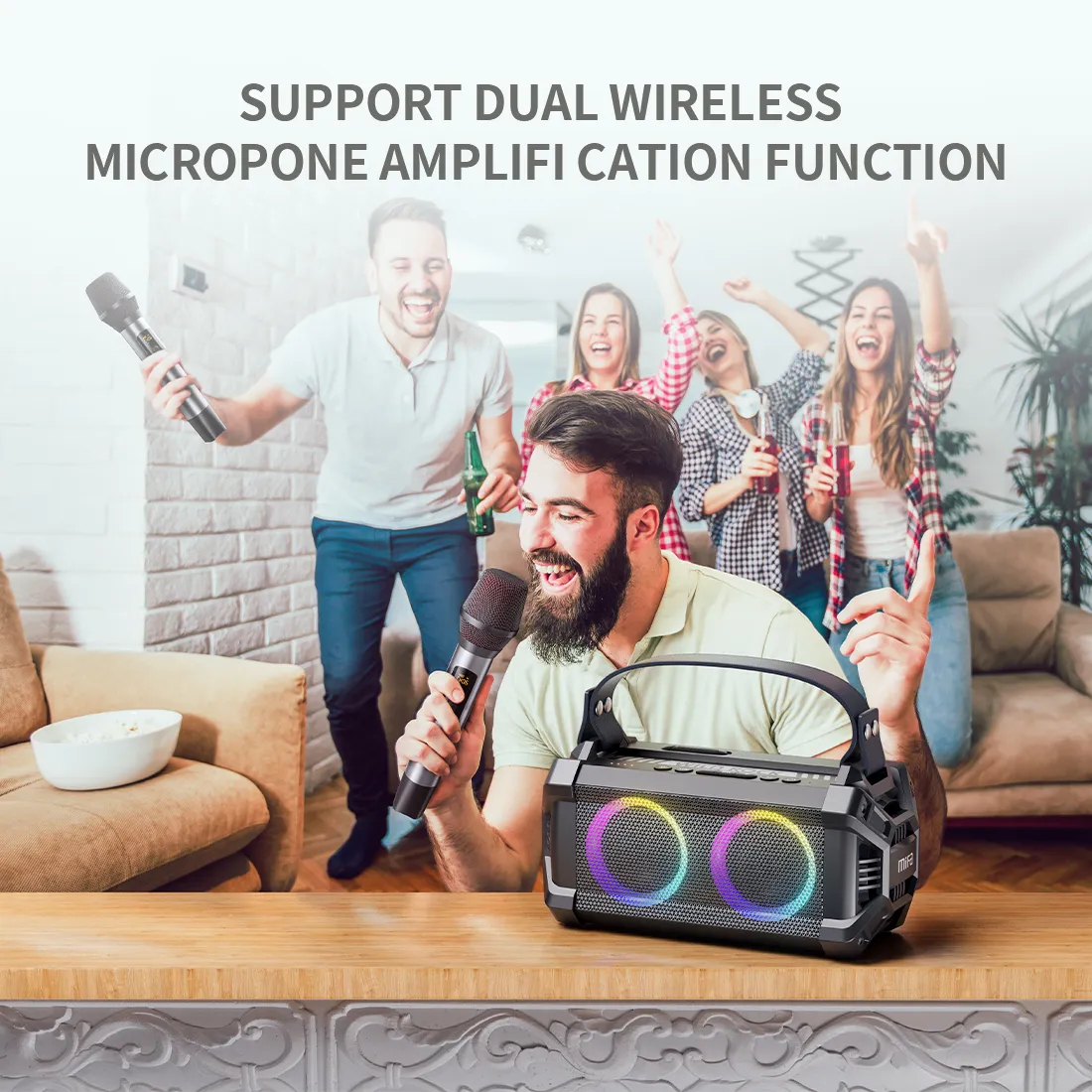 mifa WildRock Portable Karaoke Party Speaker with Wireless Microphone, Bluetooth 5.0 Speakers, 60W Powerful Sound, 13H Playtime