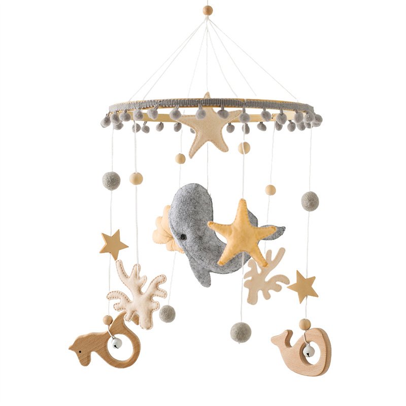 Let's Make Wooden Baby Rattles Soft Felt Cartoon Bear Cloudy Star Moon Hanging Bed Bell Mobile Crib Montessori Education Toys