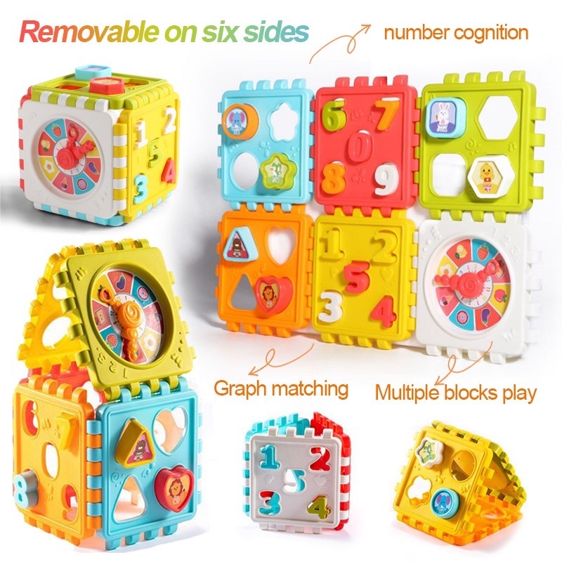 Puzzle Building Block Toy Shape Matching Hexahedron with Number Graphic Cognitive Block for Baby Puzzle Building Block Toy Shape Matching Hexahedron with Number Graphic Cognitive Block for Baby