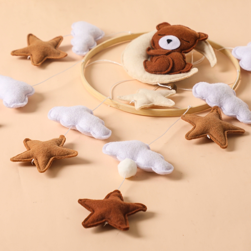 Lets Make Wooden Baby Rattles Soft Felt Cartoon Bear Cloudy Star Moon Hanging Bed Bell Mobile Crib Montessori Education Toys